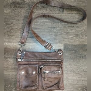 Vintage Fossil Sutter brown Genuine Leather zip top shoulder bag crossbody purse